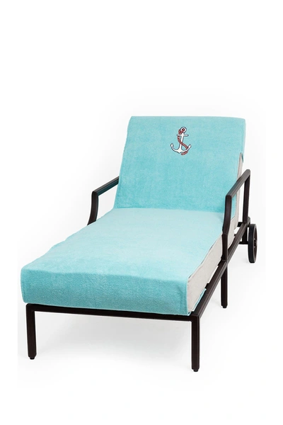 Linum Home 100% Turkish Cotton Anchor Embroidered Standard Size Chaise Lounge Cover In Aqua