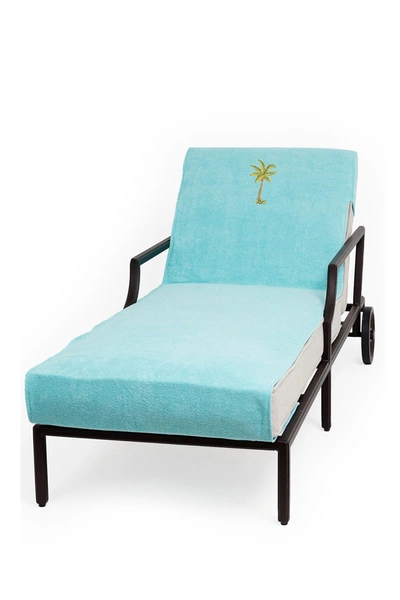 Linum Home Textiles 100% Turkish Cotton Palm Tree Embroidered Standard Size Chaise Lounge Cover In Aqua