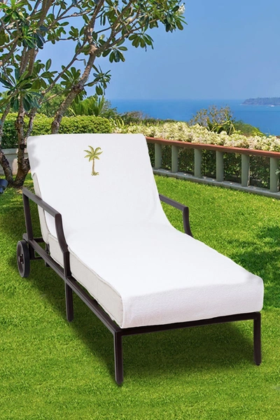Linum Home Textiles 100% Turkish Cotton Palm Tree Embroidered Standard Size Chaise Lounge Cover In White