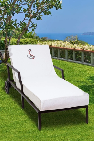 Linum Home Textiles 100% Turkish Cotton Anchor Embroidered Standard Size Chaise Lounge Cover In White