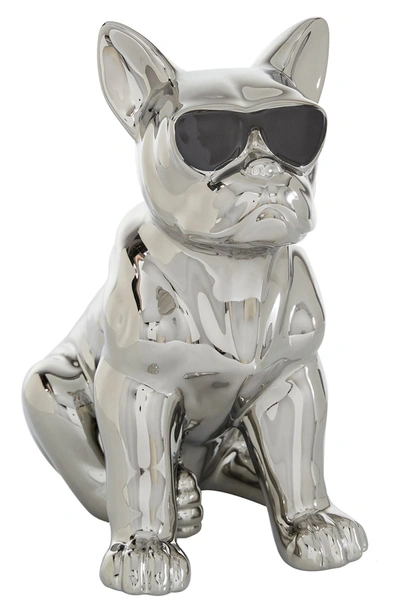 Willow Row Silvertone Ceramic Bulldog Sculpture With Sunglasses