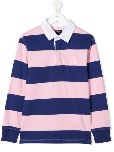 Ralph Lauren Polo Pony Striped Rugby Top In Pink
