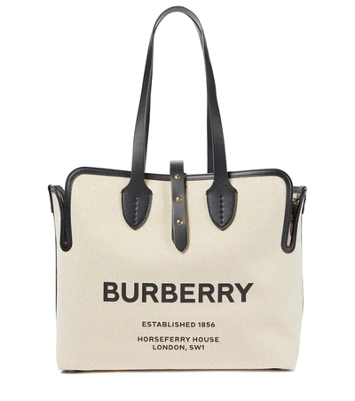 Burberry Medium Logo-print Cotton-canvas Tote Bag In Natural/black