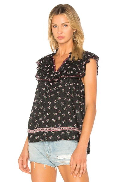 Ella Moss Embroidered Ruffle Top In Black