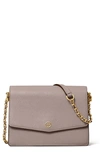 Tory Burch Robinson Convertible Leather Shoulder Bag In Grey