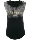 Balmain Branded Sleeveless T-shirt In Nero+grigiogrigio