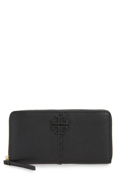 Tory Burch Mcgraw Leather Continental Zip Wallet In Black