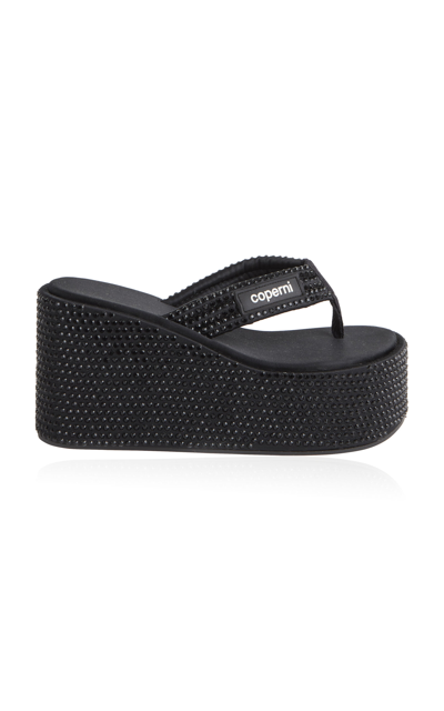 Coperni Branded Wedge Logo-patch Sandals In Black