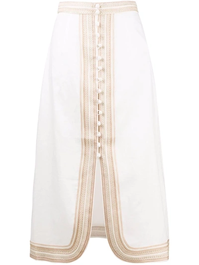 Zimmermann Cassia Embroidered Linen Midi Skirt In Ivory