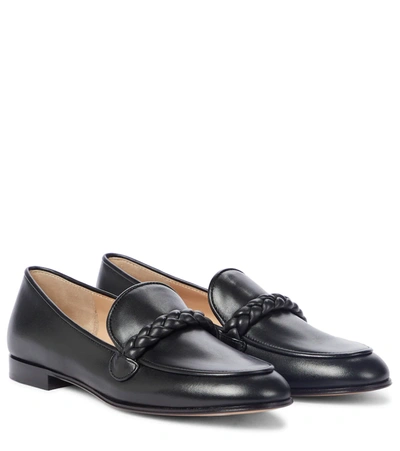 Gianvito Rossi Monza Braided Leather Driver Loafers In Black