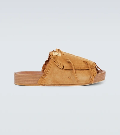 Visvim Christo Shaman-folk Fringed Suede Sandals In Brown