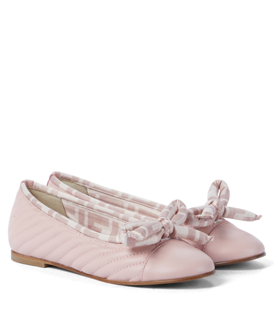 Fendi Kids' Quilted Leather Ballet Flats In Pink