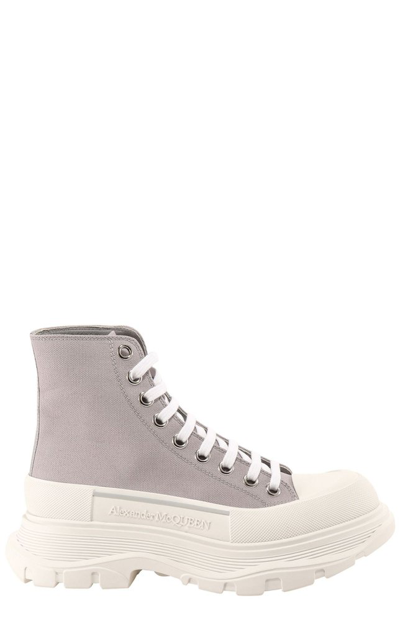 Alexander Mcqueen 45mm Tread Slick Canvas Combat Boots In Grey