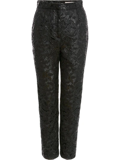 Alexander Mcqueen Lacquered Lace High-waisted Cigarette Trouser In Black