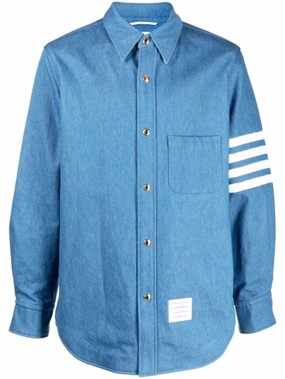 Thom Browne 4-bar Long-sleeve Denim Shirt In Blue | ModeSens