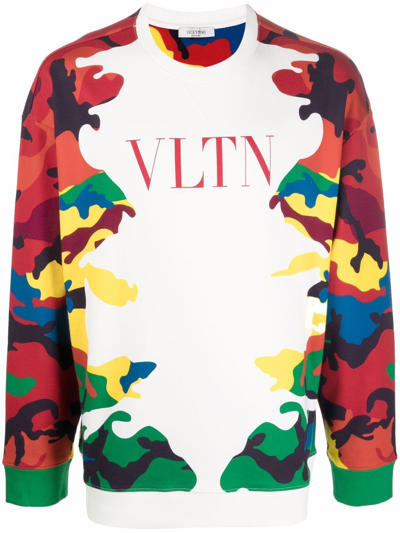 Valentino Camouflage Logo Cotton Jersey Sweatshirt In Multicolore