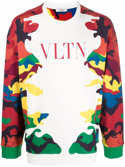 Valentino Printed French Cotton-blend Terry Sweatshirt In Bianco Camou