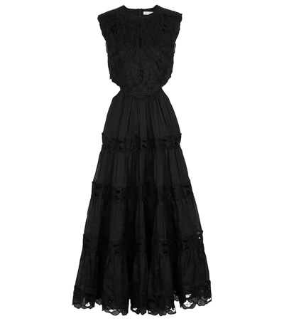 Zimmermann Cassia Embroidered Linen And Ramie Dress In Noir