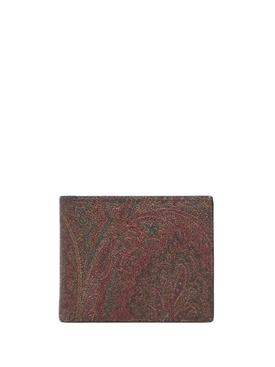 Etro Paisley Print Coated Cotton Wallet In Red