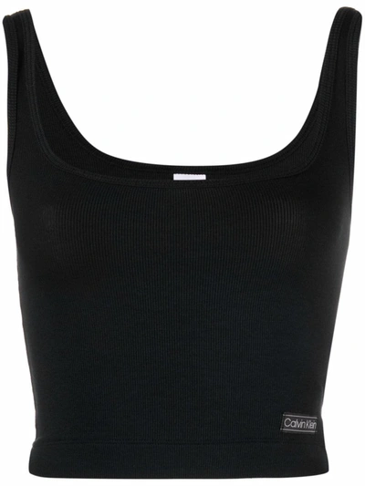 Calvin Klein Performance Mixed-media Cropped Tank Top In Black