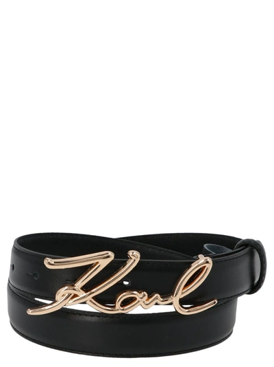 Karl Lagerfeld K/signature Belt In Black And Golden Color