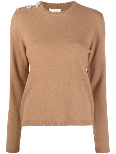Ganni Rhinestone-embellished Knitted Jumper In Neutrals
