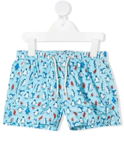 Mc2 Saint Barth Kids' Penguins Swim Shirts In Light Blue