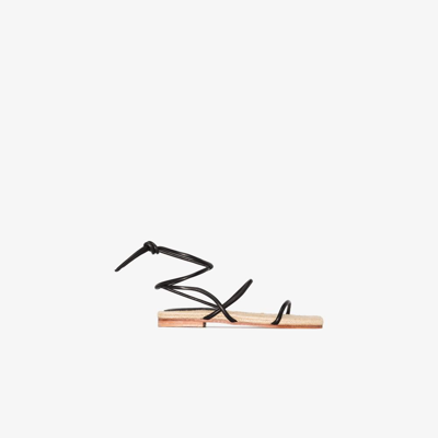 St Agni Black Leo Ankle Tie Leather Sandals In Neutrals