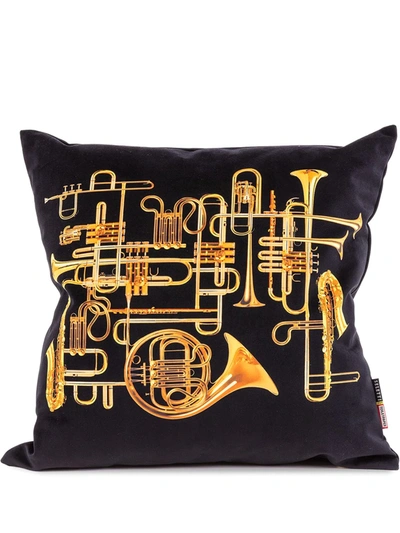 Seletti Trumpets Print Padded Cushion In Black