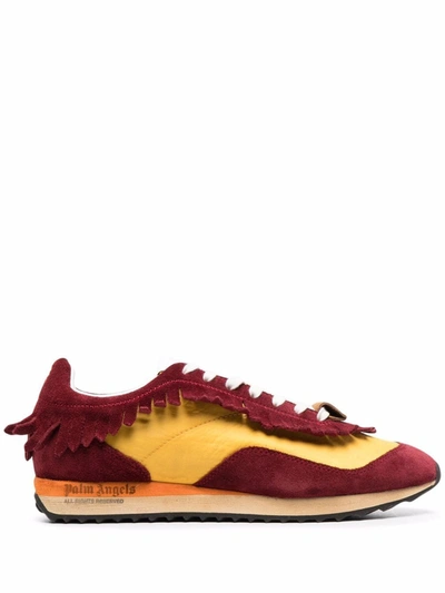 Palm Angels Men's Fringe Colorblock Runner Sneakers In Burgundy