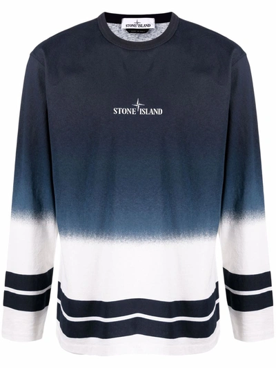 Stone Island Long Sleeve Logo Graphic Tee In Dark Blue