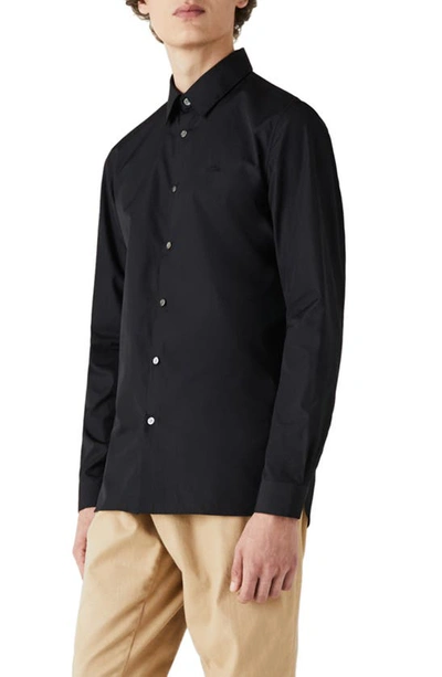 Lacoste Men's Slim Fit Stretch Poplin Shirt - 17 - 43 In Black