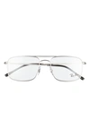 Ray Ban 55mm Square Blue Light Blocking Glasses In Matte Silver/ Clear