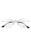 Ray Ban 48mm Round Blue Light Blocking Filtering Glasses In Matte Silver/ Clear