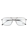 Ray Ban 55mm Square Blue Light Blocking Glasses In Matte Black/ Clear