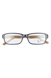 Ray Ban 54mm Rectangular Blue Light Blocking Glasses In Blue Brown/ Clear
