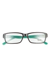 Ray Ban 54mm Rectangular Blue Light Blocking Glasses In Black Green/ Clear