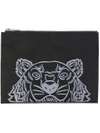 Kenzo Kanvas Tiger Embroidered A4 Pouch - Black