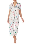 Kate Spade Print Jersey Crop Pajamas In Rose Bow Print