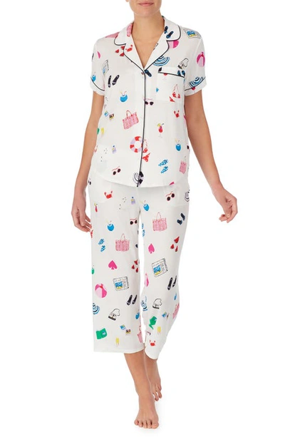 Kate Spade Print Jersey Crop Pajamas In Rose Bow Print