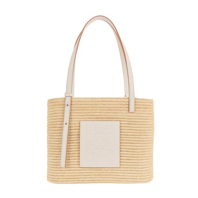 Loewe Women's Paula's Ibiza Small Square Leather-trimmed Raffia Basket Bag In Natural White