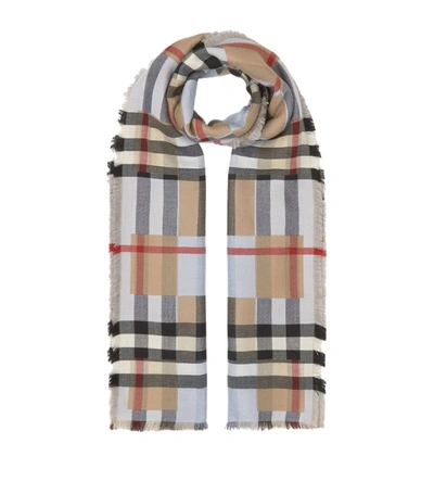 Burberry Lightweight Checker Cashmere Jacquard Scarf In Blue
