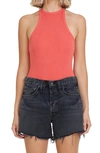 Agolde Rianne Ribbed Racerback Tank Bodysuit In Candy