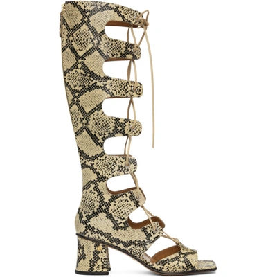 Gucci Beige Python Gladiator Heeled Tall Sandals In 9719 Beige