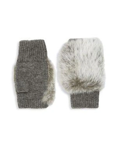 Adrienne Landau Plush Fur Fingerless Gloves In Dark Grey