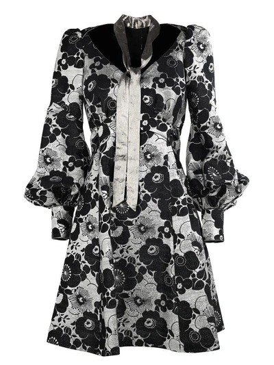 Marc Jacobs Metallic-flowers Silk-blend Mini Dress In Black
