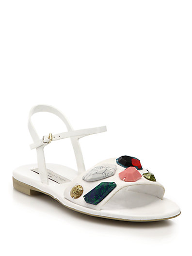 Stella Mccartney Embellished Faux Leather Sandals In White | ModeSens