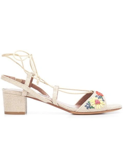 Tabitha Simmons Lori Meadow Floral-embroidered Linen Sandals In Multi