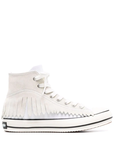 Palm Angels Fringed High-top Lace-up Sneakers In White