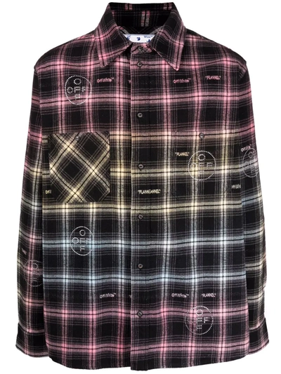 Off-white Crystal Logo Check Flannel Button-up Shirt In Black